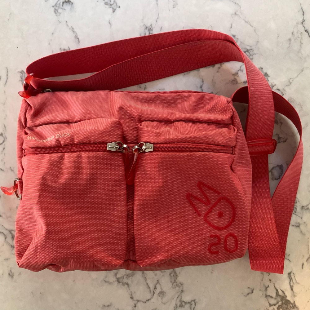 Medium Mandarina Duck MD20 cross body bag, Mitrix fabric, iridescent red